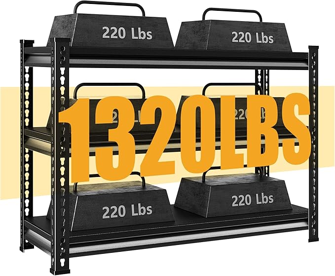 3-Tier Garage Shelving Heavy Duty，36" Metal Shelving Unit for Garage, 1320 lbs Load Capacity Utility Rack Shelves＆ Storage Shelves, 40”W x 18”D x 36”H(Black)