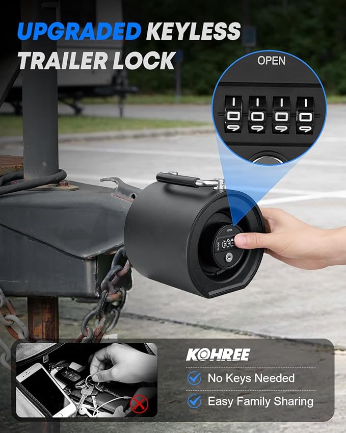 Kohree Keyless Trailer Lock Heavy Duty, 2-5/16" Trailer Hitch Coupler Lock, Anti-Theft Steel Combination Tongue Lock with Handle Easy Install for RV, Boat, Camper, Caravan
