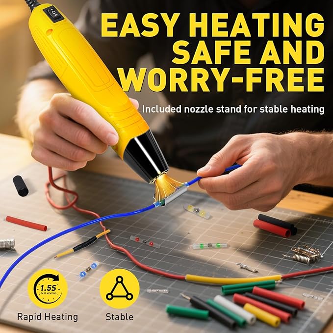 haisstronica Mini Heat Gun 350W, 2 Temp Settings 482°F/752°F (250°C/400°C), Hot Air Tool with Metal Stand & Nozzle Guard, 110V Corded Heat Shrink Gun for Shrink Tubing, Crafts, Embossing, Vinyl Wrap