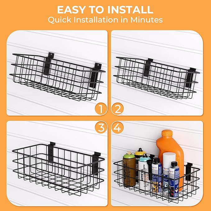 INCLY 27PCS Slatwall Accessories Kit, Includes 3 Pack Ventilated Metal Wire Slat Wall Baskets, Multisized Heavy Duty Slatwall Hooks and Storage Strap for Room Workshop Garage Organization
