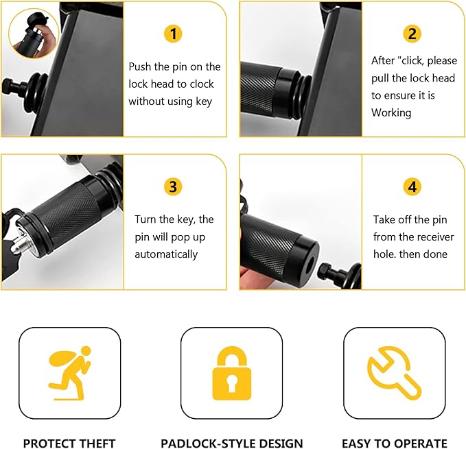 Cenipar Trailer Hitch Lock Receiver Long Hitch Pin 5/8 Inch Diameter 4 Inch Long for Truck Car and Boat Fits Class III, IV, V Hitches Towing Locks, 1/4” Dia Trailer Coupler Lock with 3/4” Inch Span