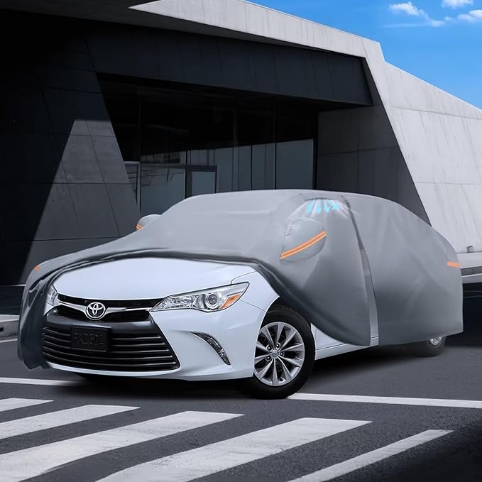 2026 Upgrade Car Cover Waterproof All Weather, Heavy Duty Outdoor Car Cover Universal Fit Sedan Toyota Camry, Tesla Model 3, Honda Accord, Nissan Altima, Kia K5/Stinger, Hyundai Sonata etc.