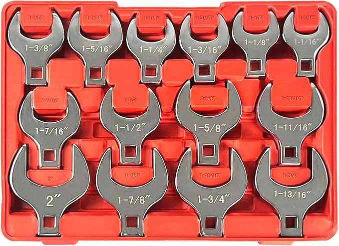C&T 14-Piece 1/2” Drive Jumbo Crowfoot Wrench Set, SAE Sizes from 1-1/16" to 2" with Storage Tray,Chrome Vanadium Steel and Fully Polished Chrome Finished