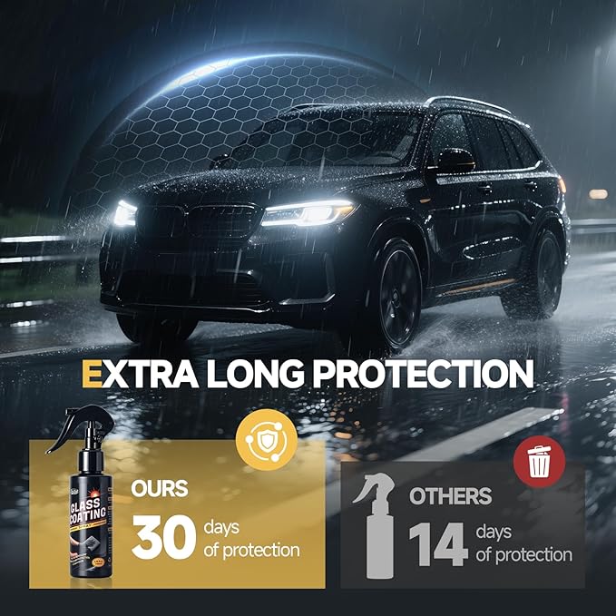 Car Ceramic Glass Coating Spray,Automotive Windshield Rain Repellent Glass Polish Protect, Long-Lasting Quick Dry Coat (3.38 fl oz +Towel)