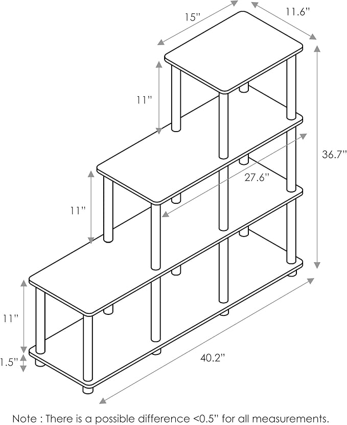 Furinno TURN-N-TUBE Storage Shelves, 4-Tier Ladder Book Shelf, Corner Shelf, Toolless Open Shelves, for Organization and Storage, Living Room, Garage, Home Office, Walnut