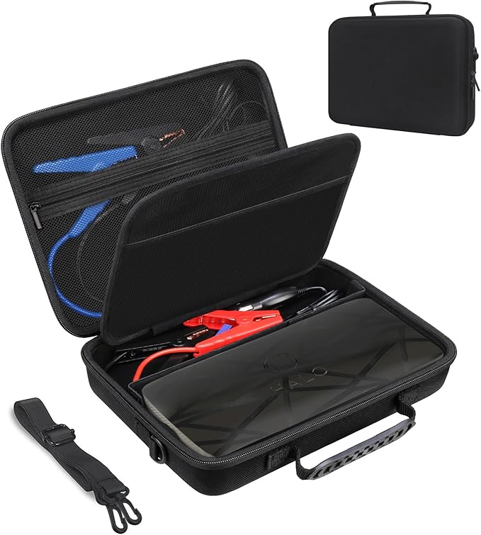 Canboc Case for Halo Bolt Ultimate 2.0 3.0/ Halo Bolt Ultimate 55500/ Halo Bolt Air+ 1750 Portable Vehicle Jump Starter, Mesh Pocket fit Jump Cable, AC Outlet, Charger, with Shoulder Strap, Black