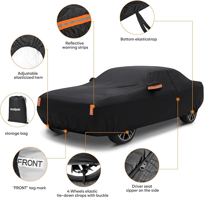 Car Cover Custom Fit for Dodge Challenger 2008-2026, Outdoor Waterproof All Weather Heavy Duty Full Exterior Cover for Sun Rain Snow UV Dust Protection with Door Zipper