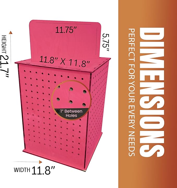 TORCHED DISPLAYS Rotating Display Stand | 22.5 x 16.76-inch | Rotating Organizer Wood Pegboard | Pegboard Display Stand for Craft Shows, Vendor Events, Jewelry, Accessories | Pink