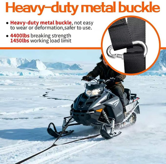 19 Ft Long Snowmobile Tow Straps Snowmobile Accessories with 2 Locking Carabiners Clips, Heavy Duty 4400lbs Break Strength Tow Strap kit for ATV, Skidoo, Ski, Sled