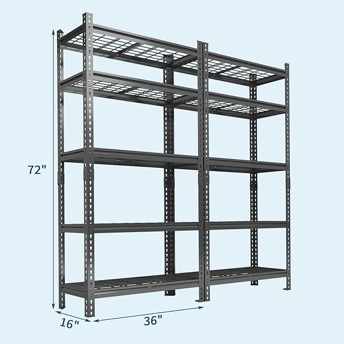 Garage Shelving 2200 LBS Storage Shelves Adjustable Metal Shelving Unit Heavy Duty 5 Tier Metal Shelves for Garage Kitchen Pantry Warehouse Basement, 36" W × 16" D × 72" H, 2 Pack