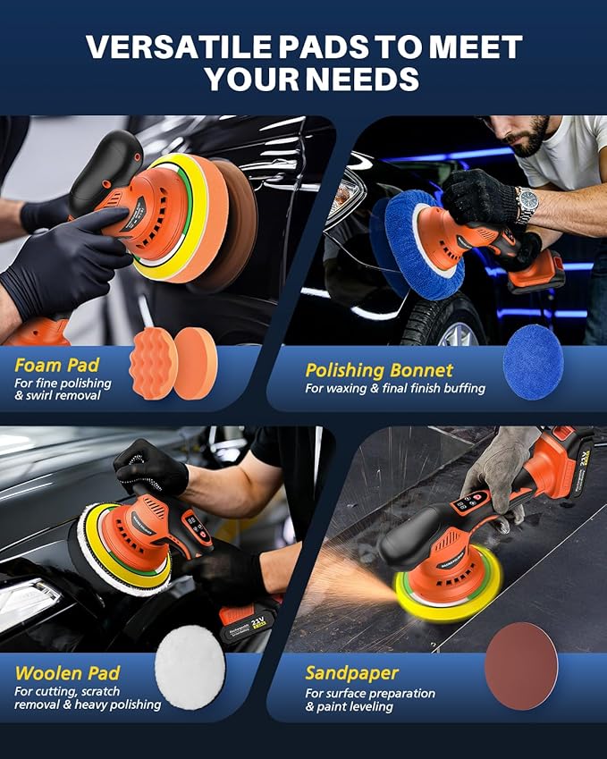 Cordless Car Buffer Polisher, 8 Variable Speed Car Polisher with 2x 21V 2000mAh Batteries & 18 PCS Attachments, 2800-6000RPM Cordless Car Polishing Machine for Waxing, Polishing & Scratch Removal