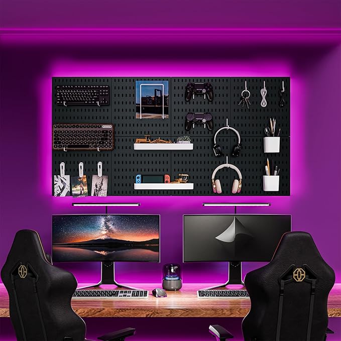 Wall-Mounted Pegboard Kit, 25.2" x 25.2" Organizer Panel – Large, Cost-Effective & Nail-Free Installation Black