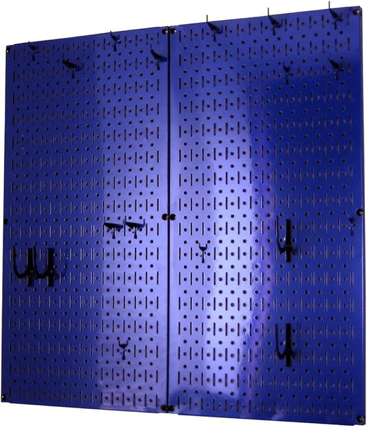 Wall Control Kitchen Pegboard Organizer Pots and Pans Storage Rack Organization Kit with Blue Pegboard and Blue Accessories