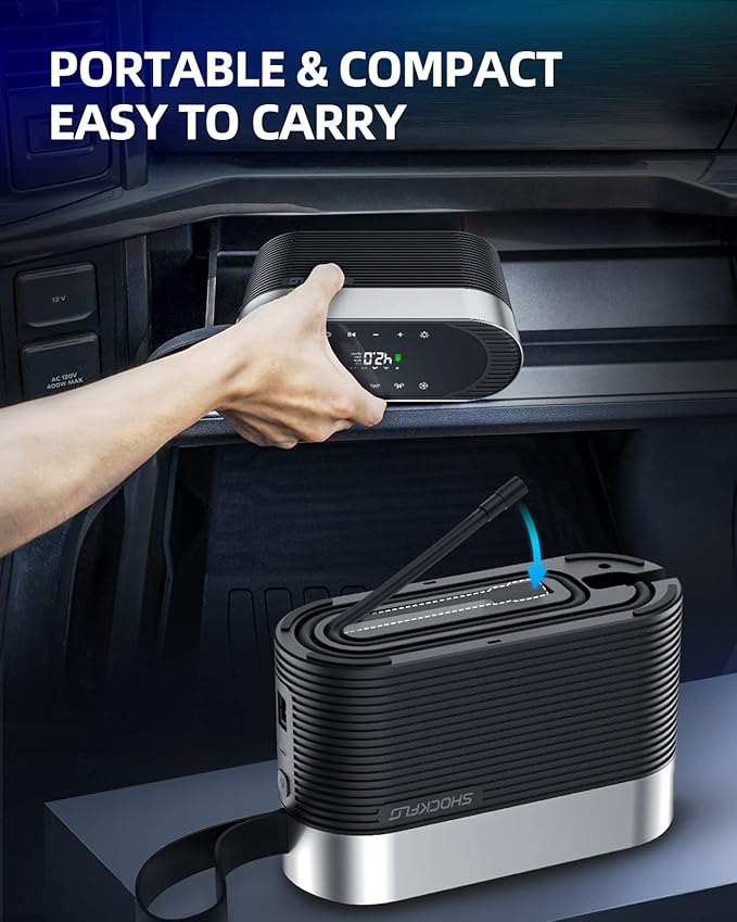 Tire Inflator Portable Air Compressor 12v DC Ultra Fast Air Pump for Car Tires- 150PSI Car Tire Air Pump Digital Pressure & Pre-Set Gauge with Emergency LED Light