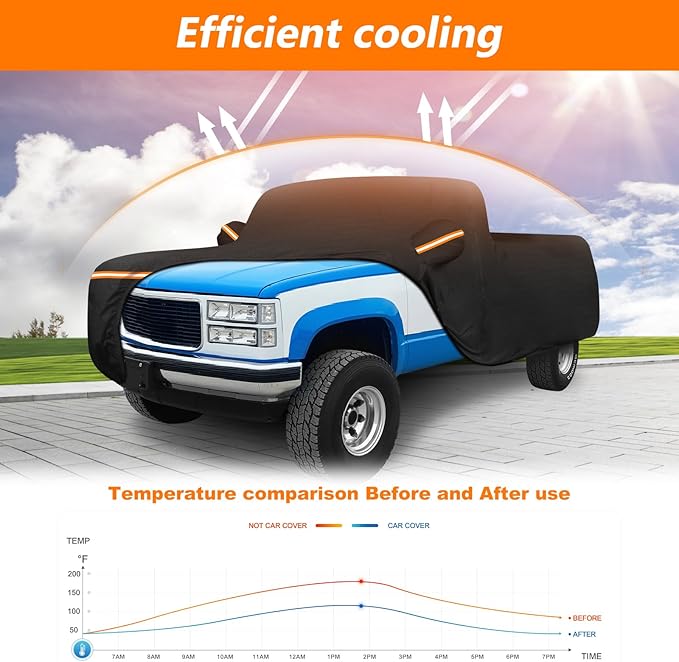 Car Cover for Chevrolet C10 C20 K10 K20 1960-1991, All Weather Waterproof 420D Oxford Cloth with Cotton Lining, Outdoor Car Cover with Windproof Straps, Heavy Duty Sun Rain Snow Protection