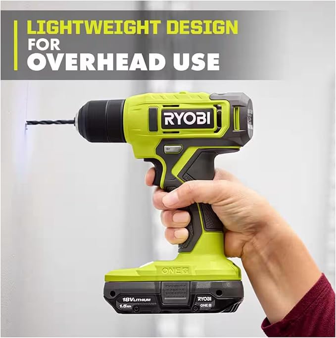 Cordless Drill Set Bundle with Ryobi 18V ONE+ Drill Driver, 3/8 Inch Chuck, 40 Piece Drill Bit Set, 1.5 Ah 18-Volt Lithium-ion Battery, 18-Volt Charger and Buho 16 Inch Tool Bag(PDD209KAR2038BUHO01)