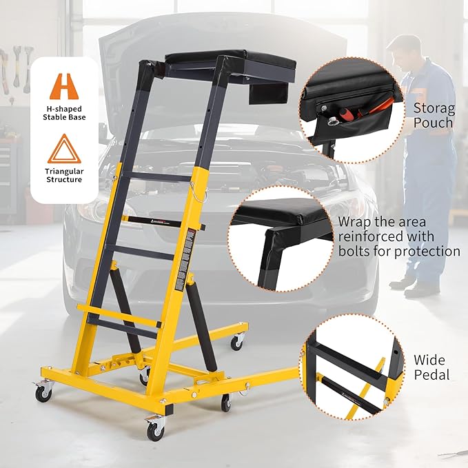 Top Automotive Creeper,Engine Topside Creeper with Adjustable Height 49.21 in to 68.89 in, 400 LBS Capacity High Topside Creeper,6 Swivel Caster Wheels, Heavy Duty Foldable Garage Creepers for Auto