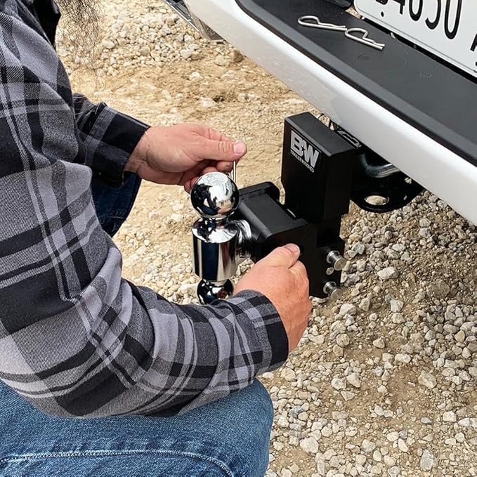 B&W Trailer Hitches MultiPro Tow & Stow Adjustable Trailer Hitch Ball Mount Compatible with MultiPro Tailgate - Fits 2" Receiver, Tri-Ball (1-7/8" x 2" x 2-5/16"), 4.5" Drop, 10,000 GTW - TS10066BMP