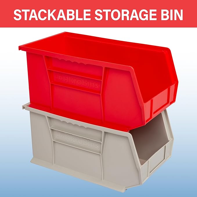 Akro-Mils 30240 AkroBins Plastic Storage Bins, Space-Saving Stackable Bins for Garage, Pantry, Craft Organization, 15-Inch x 8-Inch x 7-Inch, Clear, 12-Pack
