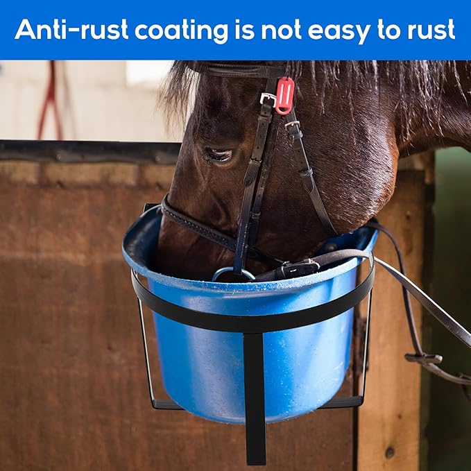 2 Pcs Heavy Duty Metal Bucket Holder Securely Bucket Hangers for 5 Gallon Horse Water and Feed Pre Installed Pail Holder for Horses, Wall Mount(Two Strip Style)