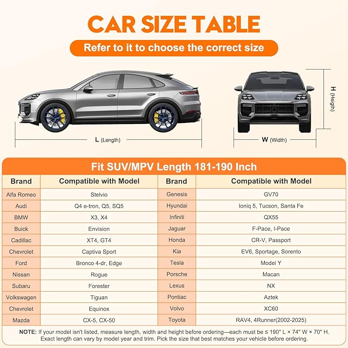 INTISAM Car Cover Waterproof All Weather 5 S Quick Install for Honda CRV,Toyota RAV4,Nissan Rogue,Tesla Model Y,Subaru Forester Automobiles Universal Fit SUV/MPV Length 181-190 in. 6-Layer 500D Cover