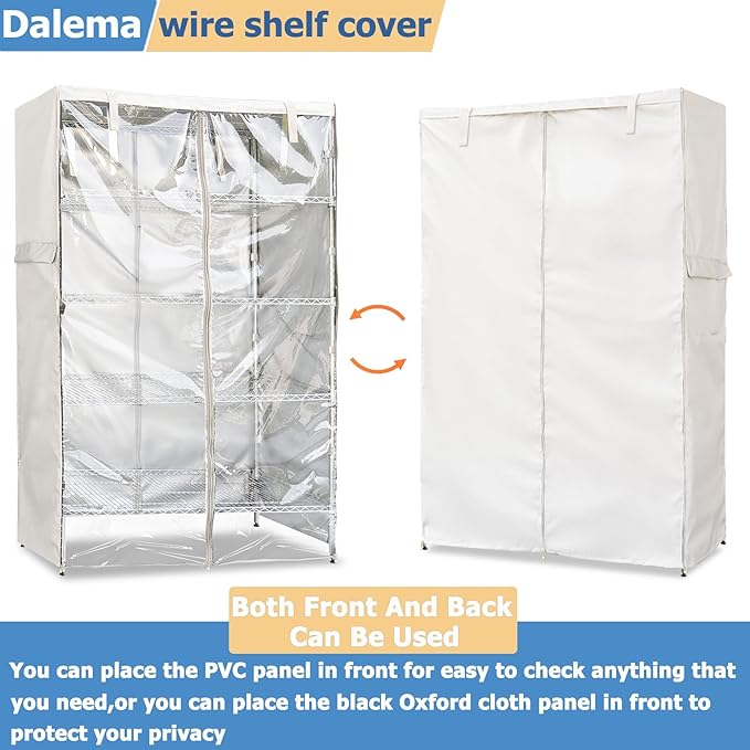 Wire Rack Covers,Heavy Duty 600D Dustproof Waterproof Storage Rack Covers for Metal Shelves,Storage Shelf Cover with Zipper for Wire Shlef,36''W x 14''D x 71''H,Beige with Clear Front