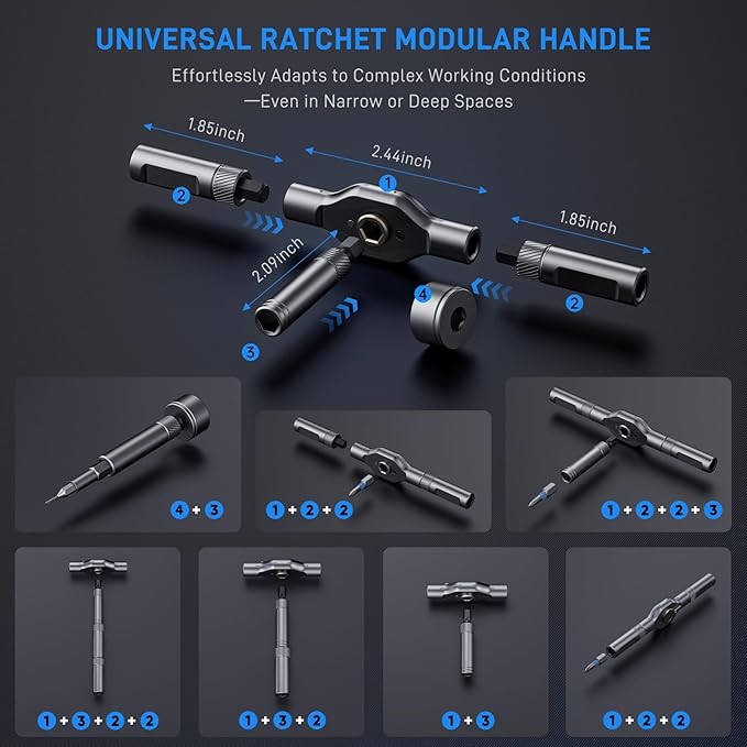 74 in 1 Magnetic Ratchet Screwdriver Set - T Handle Ratchet Screwdriver with S2 Steel Bits, Detachable Design & Storage Case, Precision Repair Tool Kit for Electronics, Furniture, Bicycle, Watch, DIY