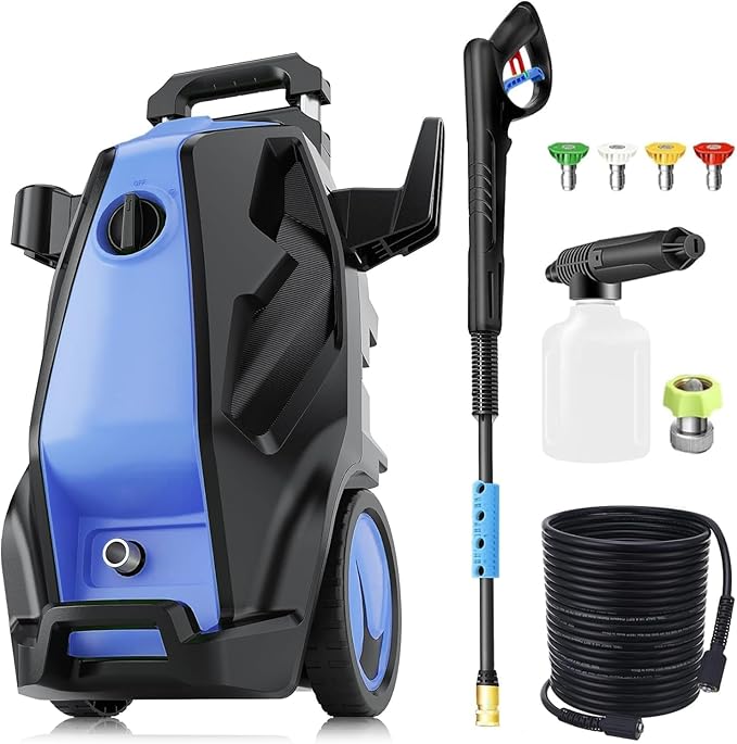 5000PSI 4.0GPM Heavy Duty Electric Pressure Washer with 33 FT Extension Hose, 4 Quick Connect Nozzles and Foam Cannon for Cars/Fences/Driveways/Patios/Home Cleaning, Blue