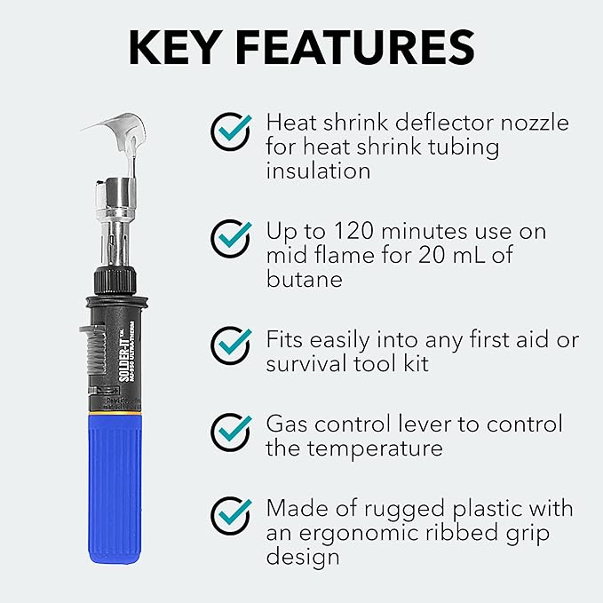 Solder-It Blue Ultra Therm Flameless Heat Gun (MJ-950) | Cordless Heat Gun with Wide Nozzle | Heavy Duty with 20 mL Butane Refill Tank | Mini Heat Gun for Crafts, Heat Shrink, and PVC Bending