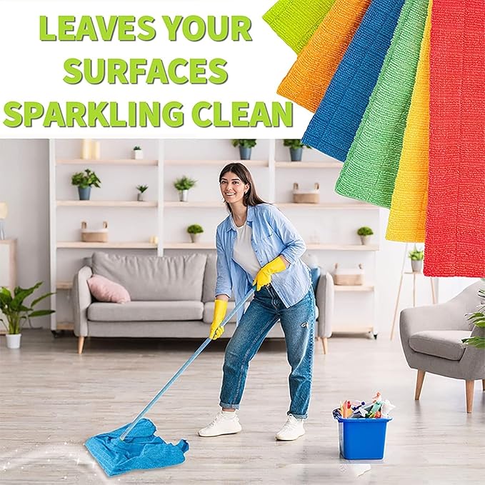 HELOMOR 12 Extra Large Microfiber Cleaning Cloths, 30"x18" Floor Towels for Squeegee Mop, Reusable Multi-Purpose Cleaning Rags for House, Kitchen, Car & Windows, Highly Absorbent, Lint-Free
