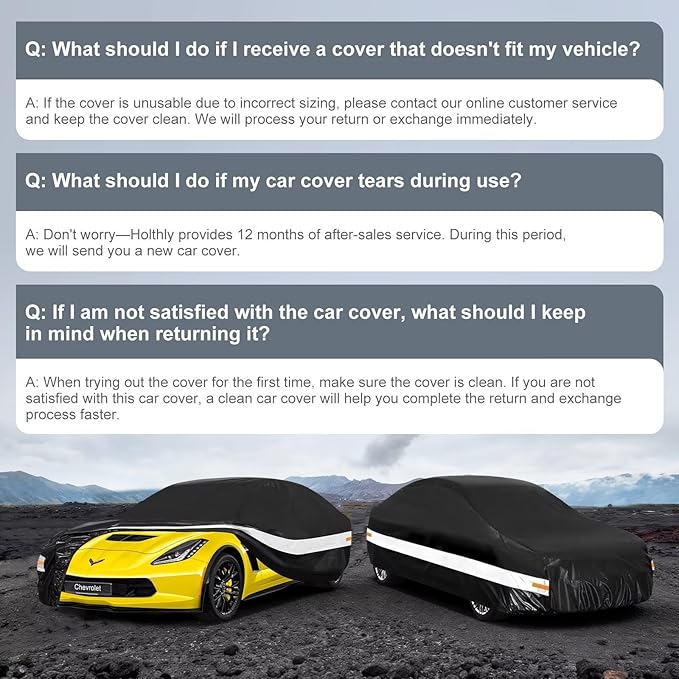10 Layers Car Cover Custom Fit for Chevrolet Corvette (1980-2019) C3,C4,C5,C6,C7, Waterproof All Weather for Automobiles, Outdoor Full Cover Sun Dust Rain Protection with Cotton. Black