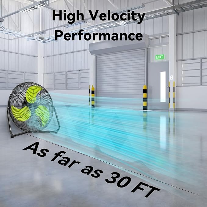 20 Inch Floor Fan Pro Series - High Velocity Floor Fan for Commercial, Residential, Warehouse, Covered Patio, Shop, Garage, Barn, 3 Speed 360-Degree Tilt 5300 CFM UL Safety Listed