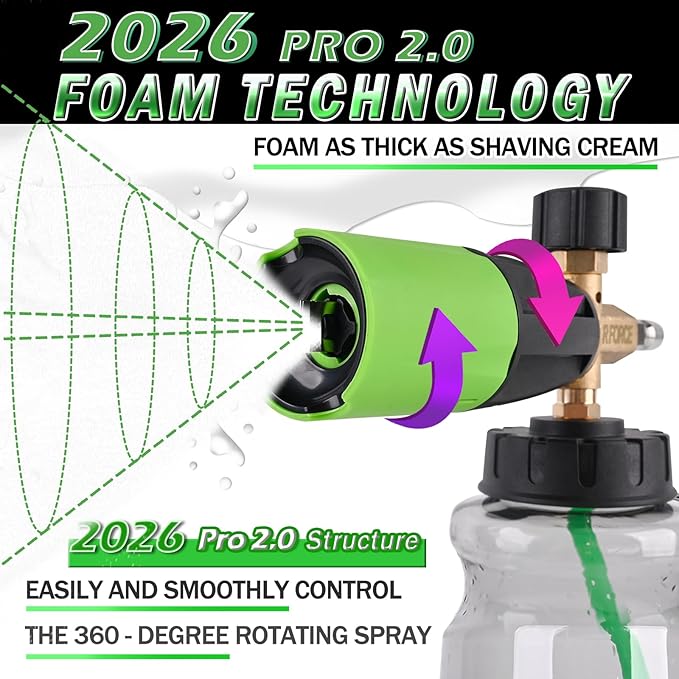 BEAR FORCE Innovative Pressure Washer Foam Cannon Pro+ (Thicker Foam, 3 Times of Life), 2026 Car Wash Snow Foam Blaster with One-Click Disassembly Technology + 1/4" Quick Plug, 34oz Bottle