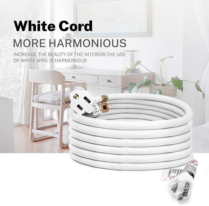 FIRMERST 10 Feet Extension Cord 14 AWG Heavy Duty 1875W 3 Prong White, UL Listed