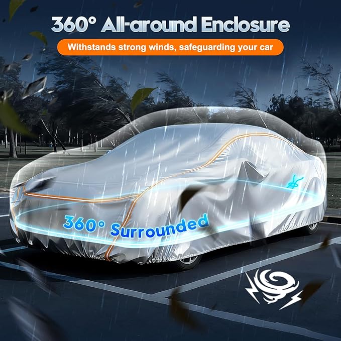 INTISAM Car Cover Waterproof All Weather 5 S Quick Install for Audi A8/S8,BMW 7 Series,Dodge Charger 1971-1978 Automobiles Universal Fit Sedan/Coupe Length 209-218 Inch 6-Layer 500D Full Cover