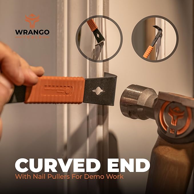 Wrango Tools - 9.5" Trim Bar Pry Bar - Patented Flat Bar Nail Puller with Wide Winged Ends & Shock Absorbing Grip - Lifetime Warranty - 5% Donated To Help Farmers, 2pk