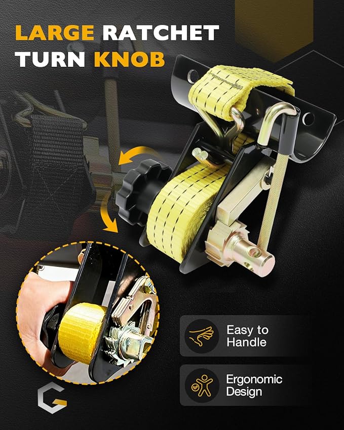 Ladder Rack Straps, W/J-Hook (4 Pack), 2" Black Round Tube Mount, 1.5" Wide x 7.5' Long, Yellow Ladder Rack Ratchet Straps, 500 lbs Load Heavy Duty, Truck/Lumber Rack Strap, Pipe/Roof Rack Straps