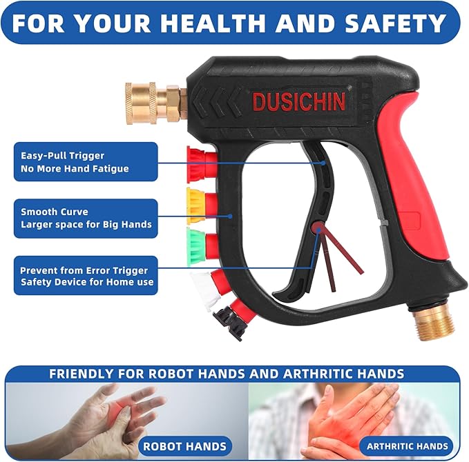 DUSICHIN Foam Cannon Short Pressure Washer Gun 1/4 Inch Quick Connector,Car Wash Foam Gun with 5 Pressure Washer Nozzle Tips 3/8'' Swivel Quick Connector,Additional Orifice Nozzle 1.04mm Car Washing