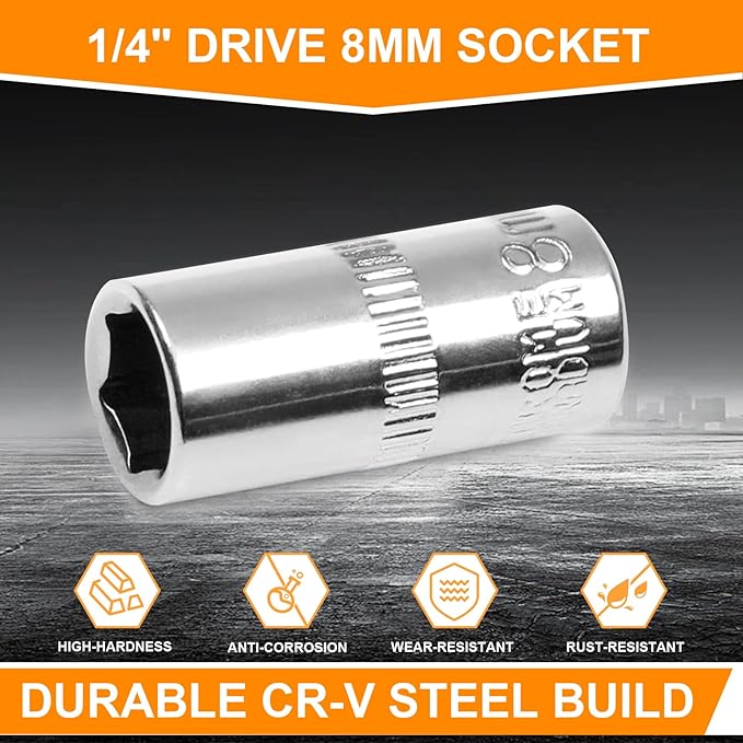 Utoolmart 1/4" Drive 8mm Socket, Shallow Socket Set, for General Repairs, 6-Point, Metric, Cr-V, 10pcs