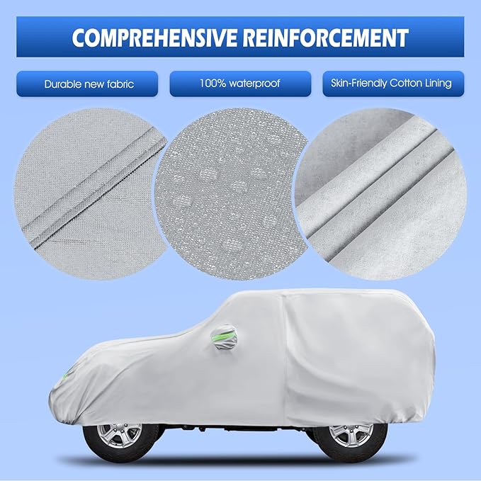 Migaven Car Cover Custom Fit for Jeep Wrangler 2 Door 1987-2026 JK JL CJ YJ TJ, Waterproof Full Exterior Cover Rain Sun Protection with Door Zipper & Inner Cotton, Silver