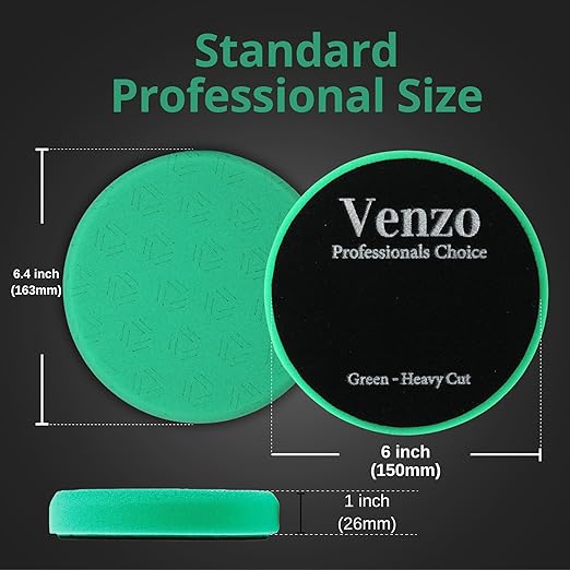 6 Inch Green Heavy Cut Pads, 3 Pcs Foam Pads for 150mm Backing Plate, Heavy Cutting Sponge Pads for Car Buffer Polisher – Compounding, Polishing, Waxing Pads for RO/DA/GA Car Polisher