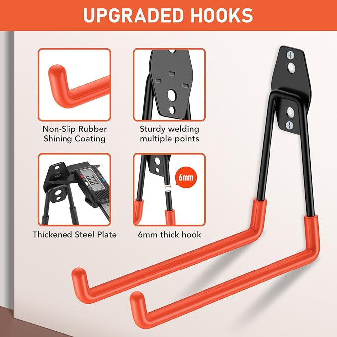 Garage Hooks with Anti-Slip Coating,Heavy Duty Wall Mount Storage Hooks for Hanging Bike,Hose,Ladder,Yard,Garden Tools (30 Pack Orange)