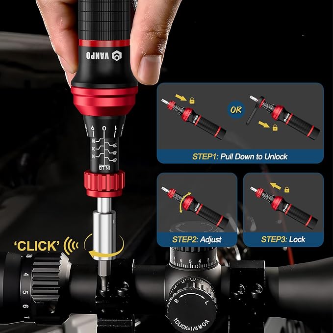 VANPO Torque Screwdriver Set, 10–60 in-lb, 64 Pcs 1/4" Drive Torque Wrench Screwdriver Kit with T-Bar & Flat, Hex, Torx, and S2 Bits for Scope, Electronics Assembly & Micro Device Repair
