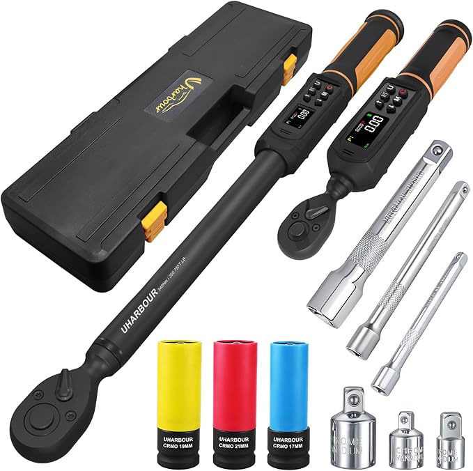 Digital Torque Wrench Set, 1/2"&3/8" Torque Wrench Digital with Dual Direction Ratchet, 3.8-250.8 Ft.lb & 0.66-44.29Ft.lbs Range, ±1% Accuracy with Vibration, Buzzer and LED Alert