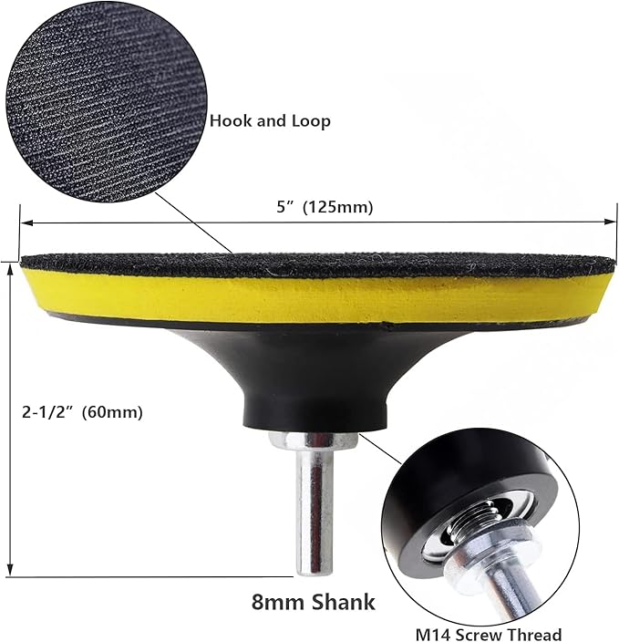 Yakamoz 2Pcs 5 Inch Hook and Loop Backing Pad Sanding Holder Polishing Backer Plate with M14 Thread to 8mm Adapter for Orbital Sander Buffer Polisher