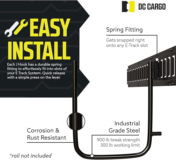 DC Cargo - E Track U Hooks (9" - 10 Pack) - Large Heavy Duty E Track Accessories - Use in Enclosed Trailers, Box Trucks, Vans, Garage, Workshop & Warehouse