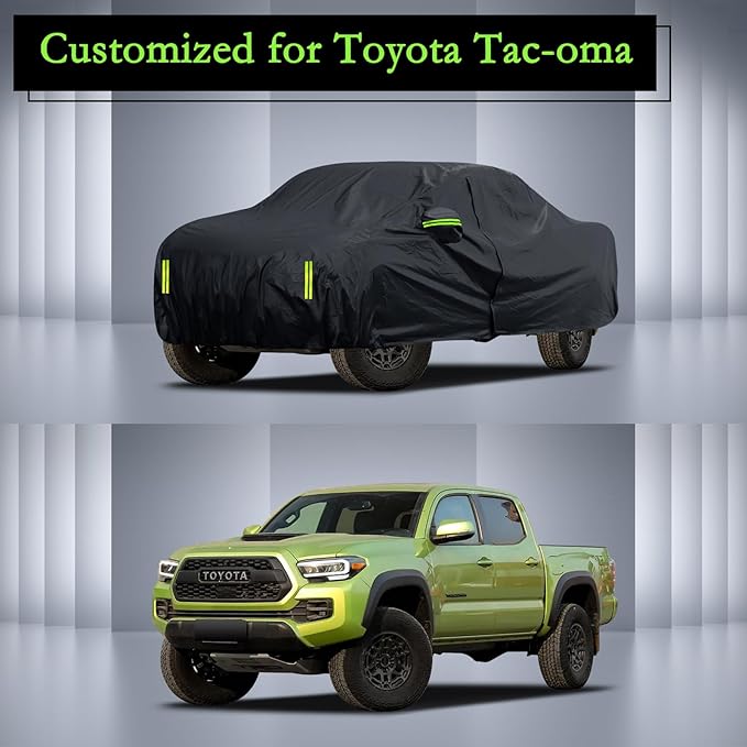 Car Cover Custom Fit for Toyota Tacoma 2005-2025, Waterproof All Weather for Automobiles Full Exterior Cover Rain Sun Snow Protector with Door Zipper Black