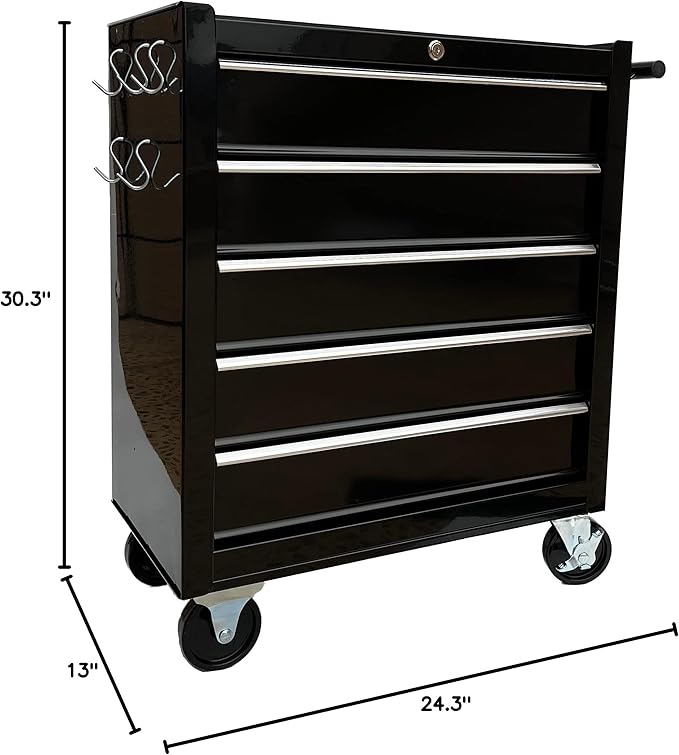 Workington Rolling Metal Tool Chest with 5 Drawers, 24" 5-Drawer Tool Chest Cabinet with Ball Bearing Drawer Slides, Steel Tool Storage Box Organizer 4101 Black