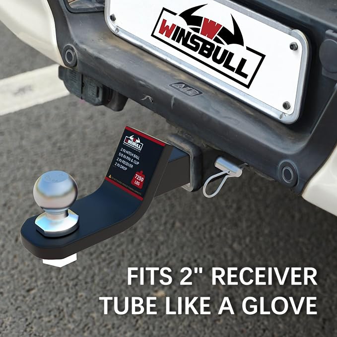 2 Inch Ball Trailer Hitch 2 in Drop Receiver Hitch with 2 in Shank & Hitch Pin for Truck Towing Ball Mount, 7,250 LBS GTW, Black