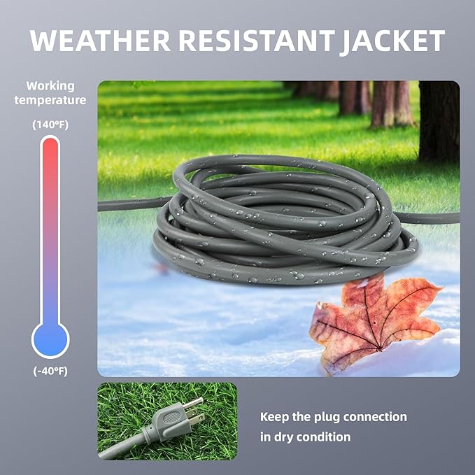EP 10 Ft Outdoor Extension Cord - 16/3 SJTW Gray Electrical Cable with 3 Prong Grounded Plug